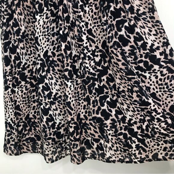 THML Black Tan Animal Print Fringe Neck Popover Cotton Dress - Picture 4 of 16